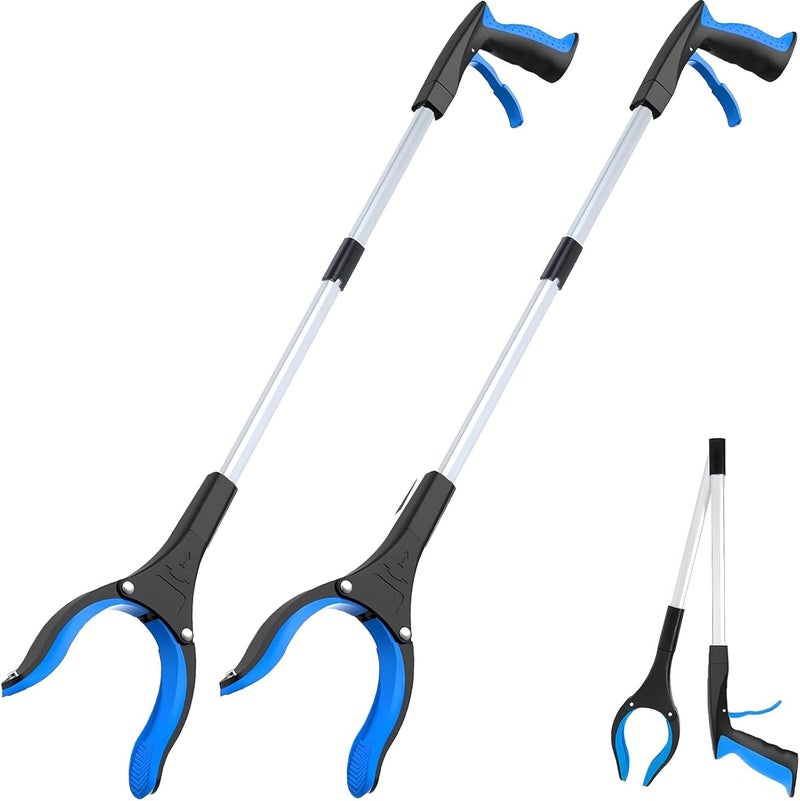 POPDA Grabber Reacher Tool - 32” Extra Long Foldable Gripper and Reaching Tool - Heavy Duty Pick Up Stick Grabbers for Seniors, Trash, Surgery Recovery Must Haves Gifts (Blue-2pc) - Image 1